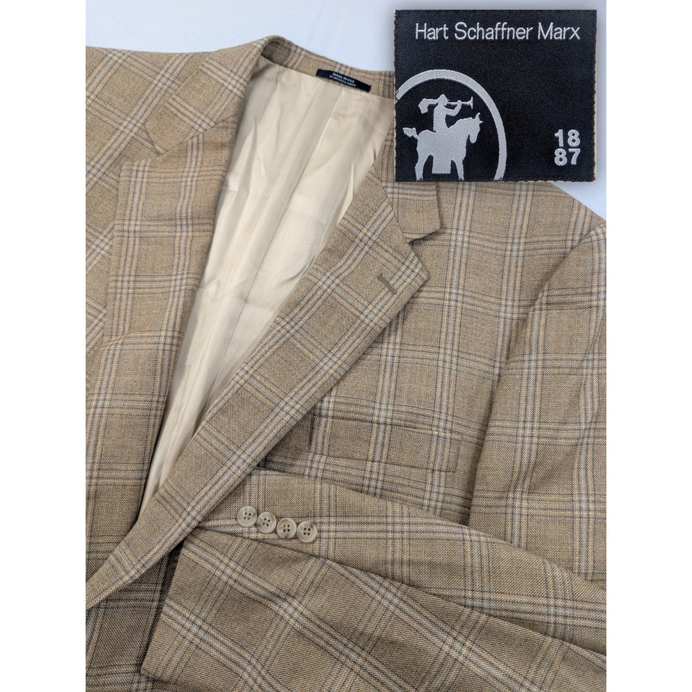 Hart‎ Schaffner Marx Big Long Wool  Blazer Suit Jacket Glenn Check 50PTL  56"